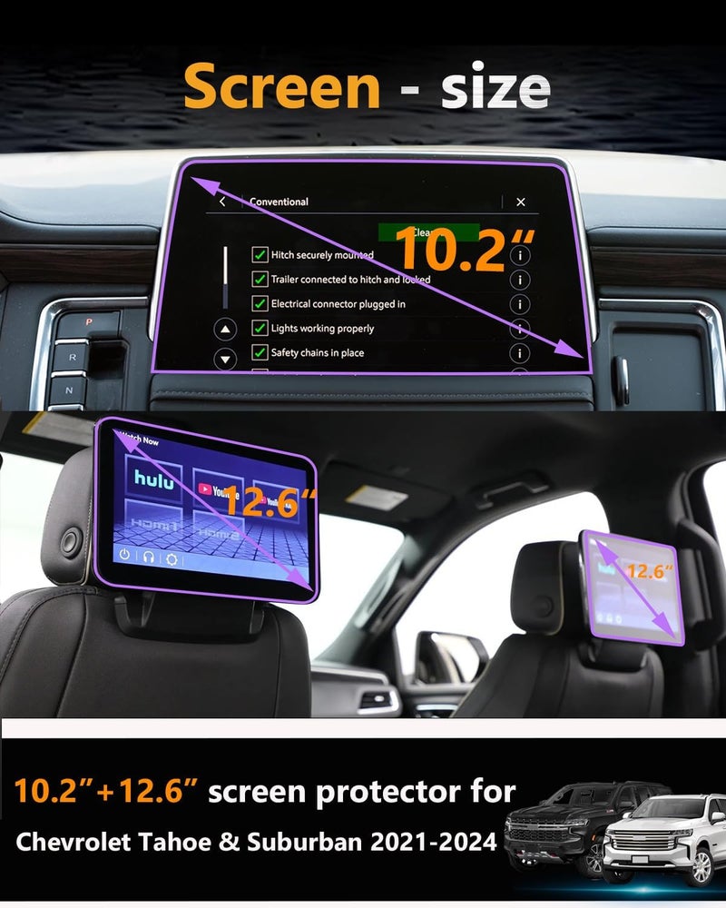 VIAROOM 3 Pack Tempered Glass Screen Protector For Chevy Tahoe & Suburban 2021-2024 Accessories,10.2" Navigation & 12.6" Rear Screen Film For Chevrolet Tahoe Suburban 2024 2023 2022 - Image 2